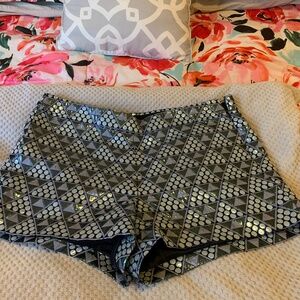 J. Crew blue dot and triangle brocade shorts, size 10